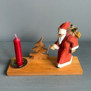 VTG Santa Claus German Erzgebirge Holzkunst Wood Walking Hiking Candle Holder